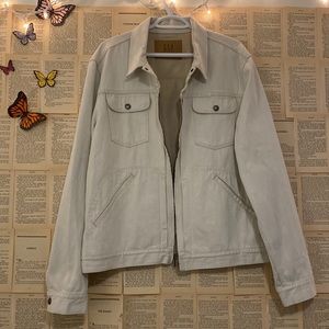 Gap Cream Zipper-Front Icon Denim Jacket